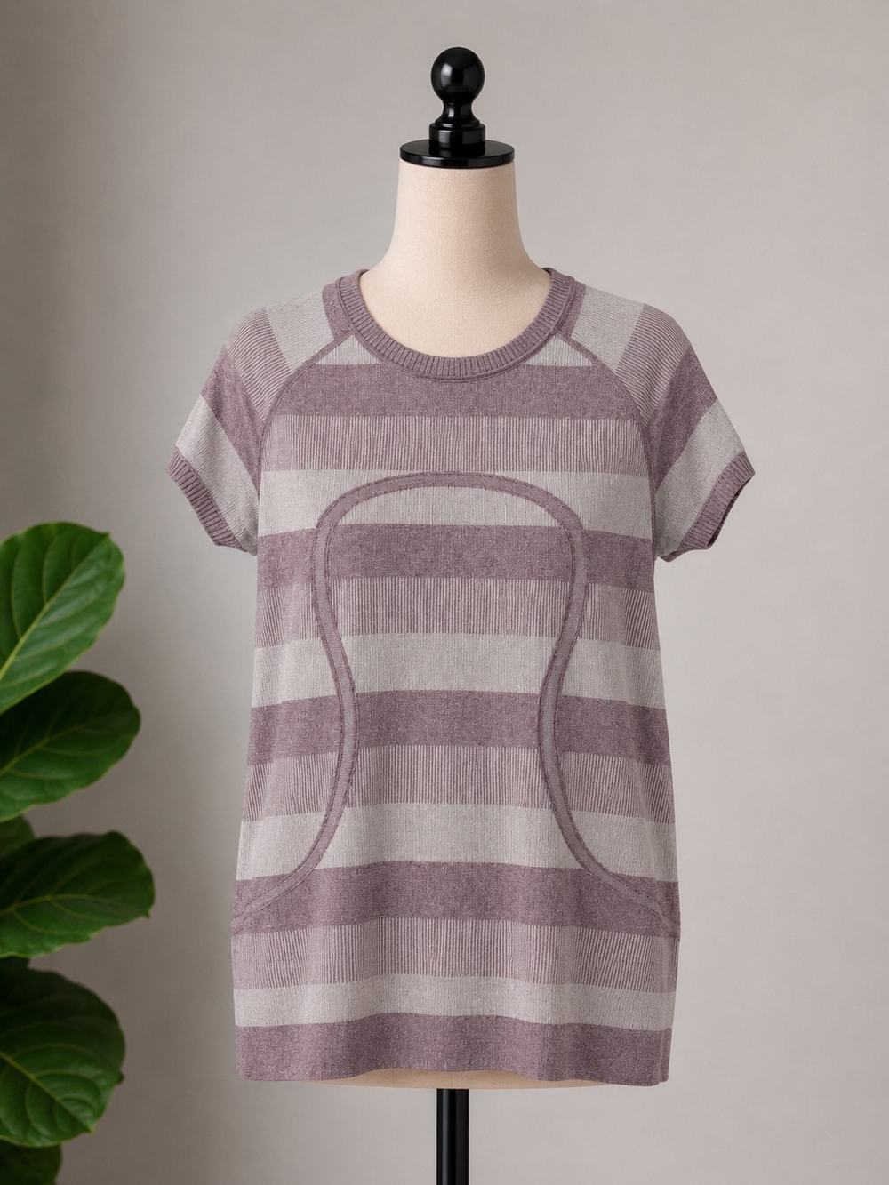 Lululemon Lavender and Light Gray Striped Knit Tee